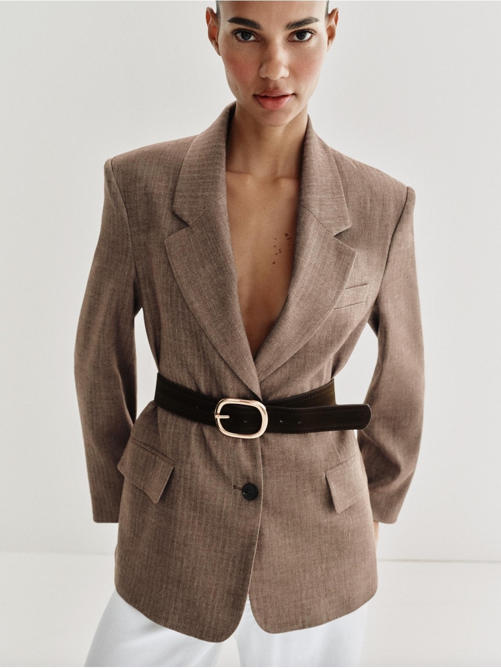 Zara Herringbone Belted Lined Blazer Viral Bloggers‎ Favorite Size L NWT